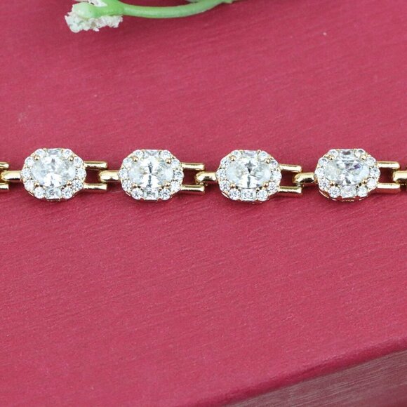 "Oval Cut Sparkling Stone Rose Gold Bracelet with Chain Design, XPBL0826 - Picture 11 of 12